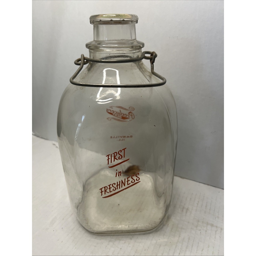 Vintage Clear Glass  Gallon Milk Bottle Red Graphics Iliana Dairy Products